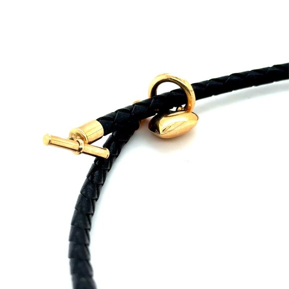 Gorgeous 14K Gold Heart Toggle Genuine Leather Necklace - Picture 2 of 7